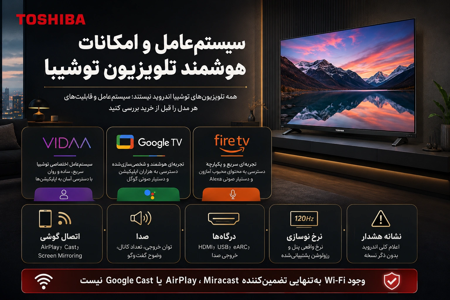 سیستم‌عامل و امکانات هوشمند تلویزیون توشیبا