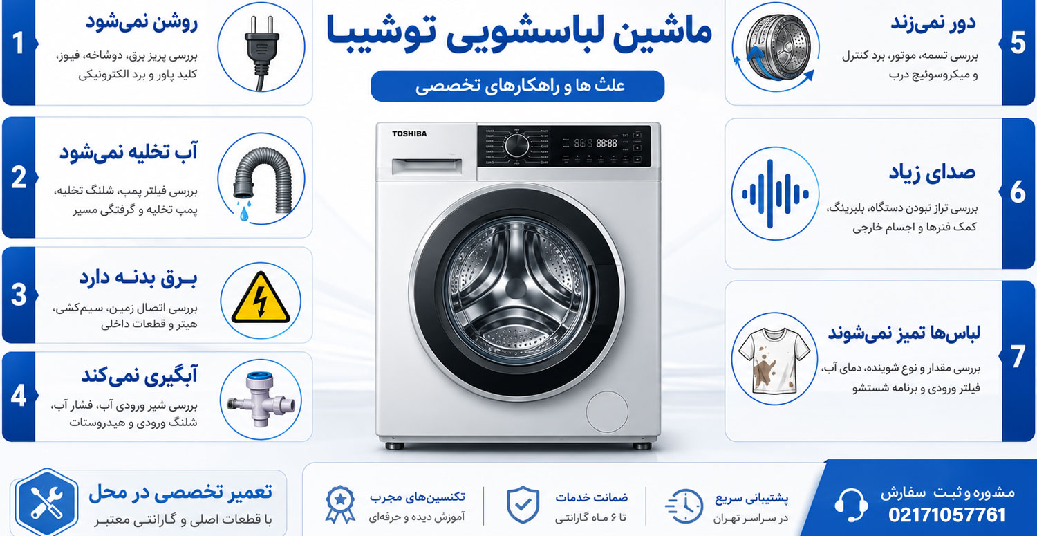 مشکلات رایج در ماشین لباسشویی توشیبا