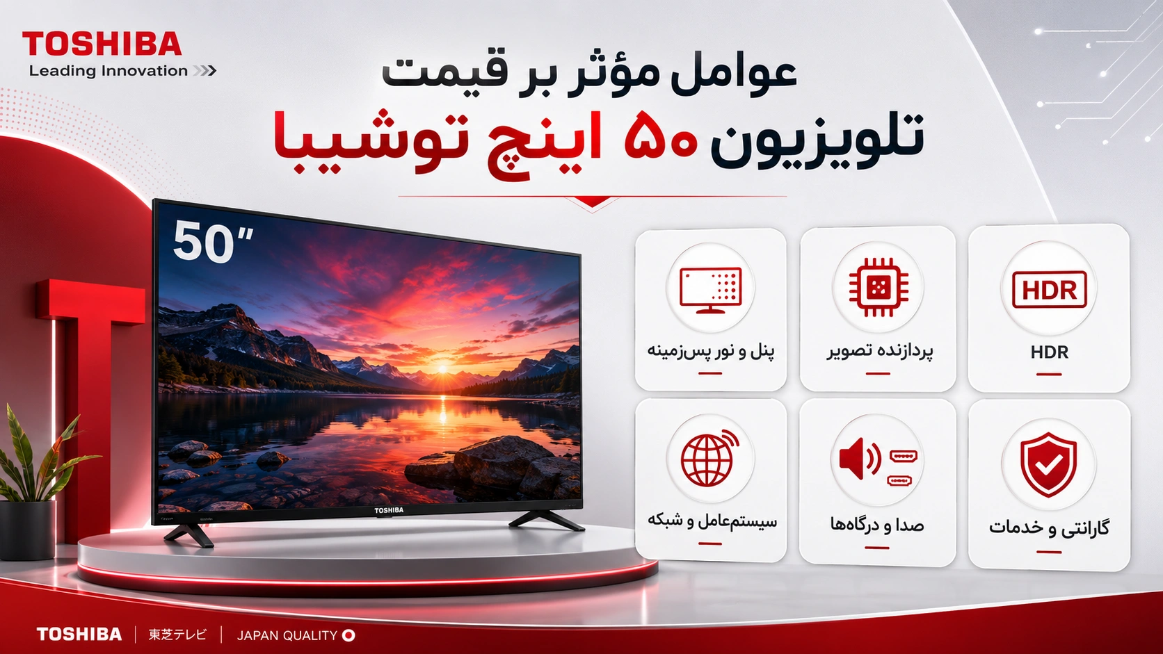 قیمت تلویزیون ۵۰ اینچ توشیبا به چه عواملی بستگی دارد؟